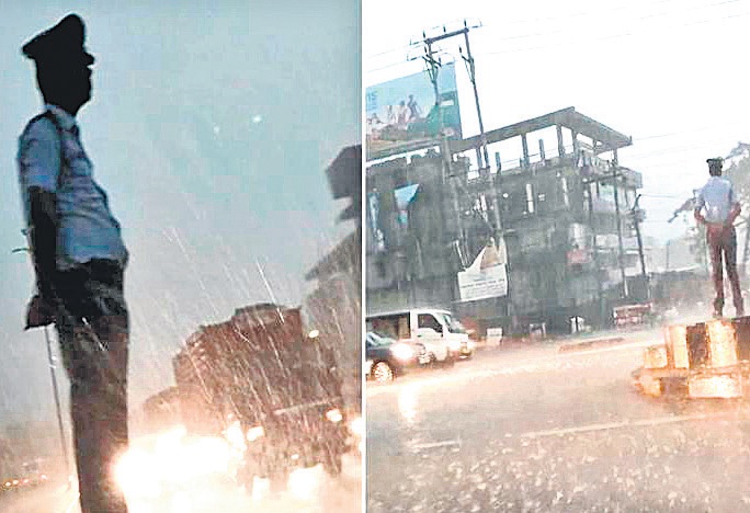 జోరు వాన కూడా అతన్నిఅడ్డుకోలేదు