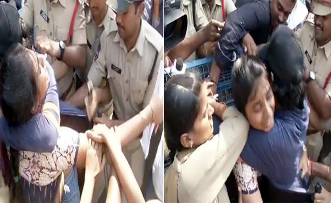 ఇంటర్ విద్యార్థి తల్లిని ఈడ్చుకెళ్లిన పోలీసులు