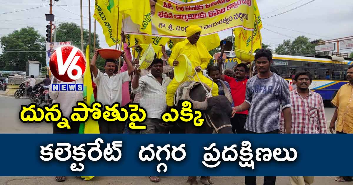 దున్నపోతుపై  ఎక్కి  కలెక్టరేట్  దగ్గర  ప్రదక్షిణలు