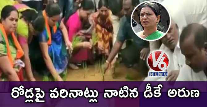నిరసన: రోడ్లపై వరినాట్లు నాటిన డీకే అరుణ