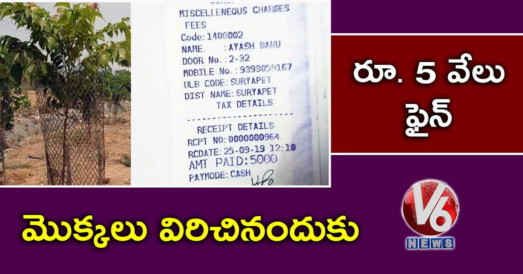 మొక్కలు విరిచినందుకు రూ. 5 వేలు ఫైన్