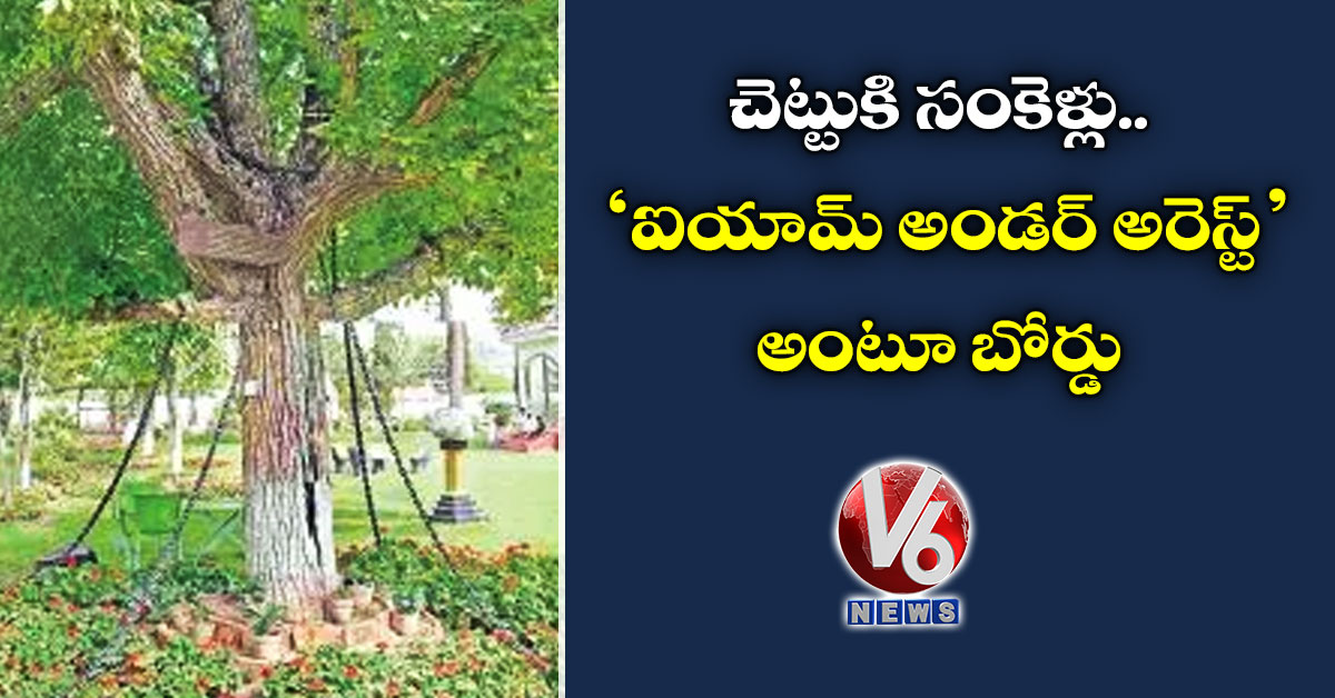 చెట్టుకి సంకెళ్లు..‘ఐయామ్ అండర్​ అరెస్ట్’ అంటూ బోర్డు