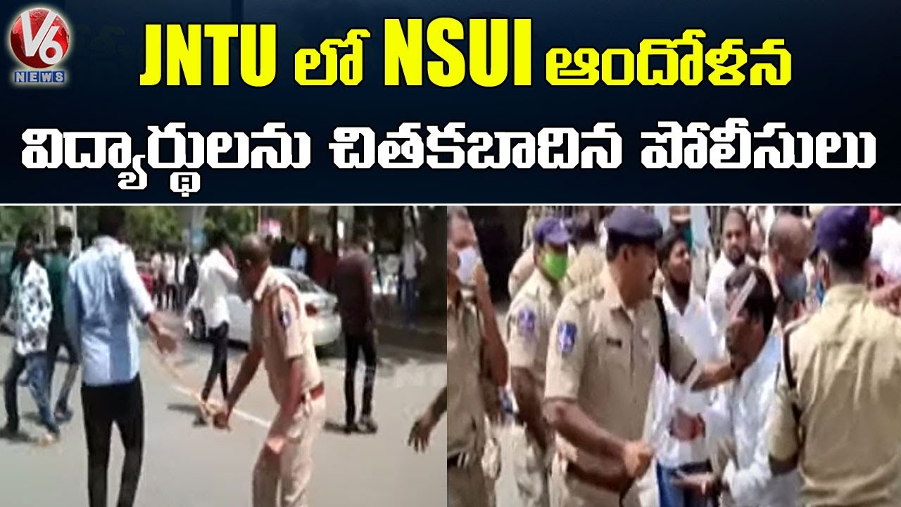High Tension At JNTU, NSUI Protest Over Exams And Fees | Hyderabad | V6 News