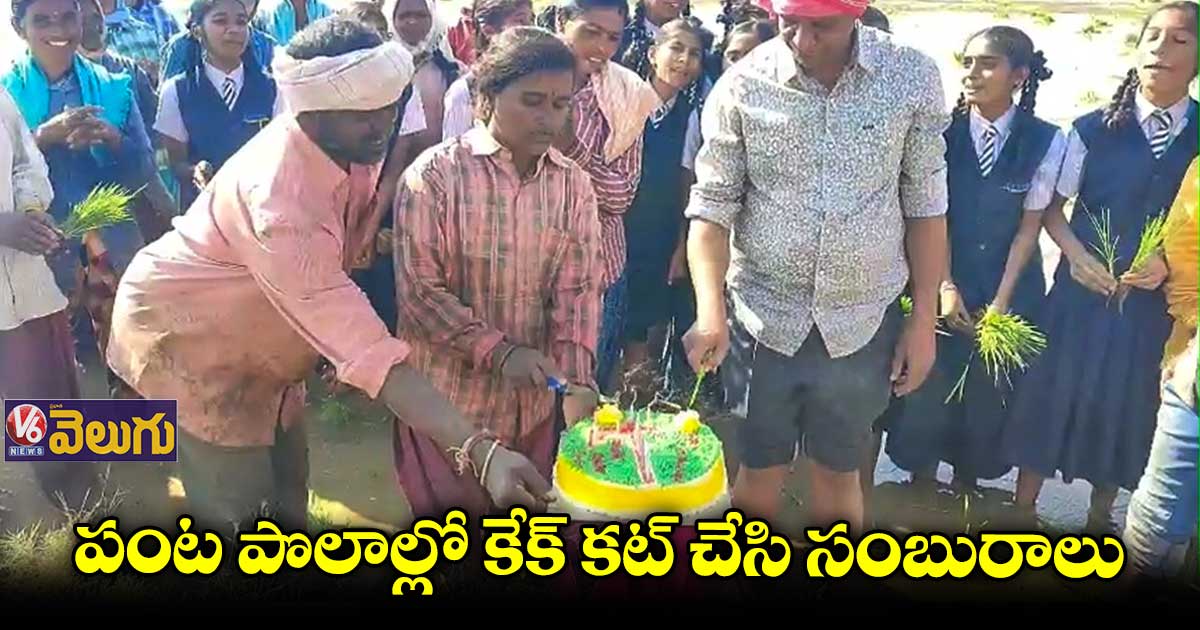 పంట పొలాల్లో కేక్ కట్ చేసిన మహిళా రైతులు