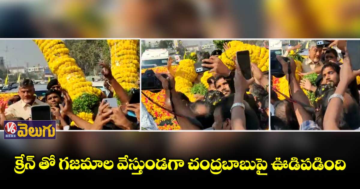క్రేన్ తో గజమాల వేస్తుండగా చంద్రబాబుపై ఊడిపడింది