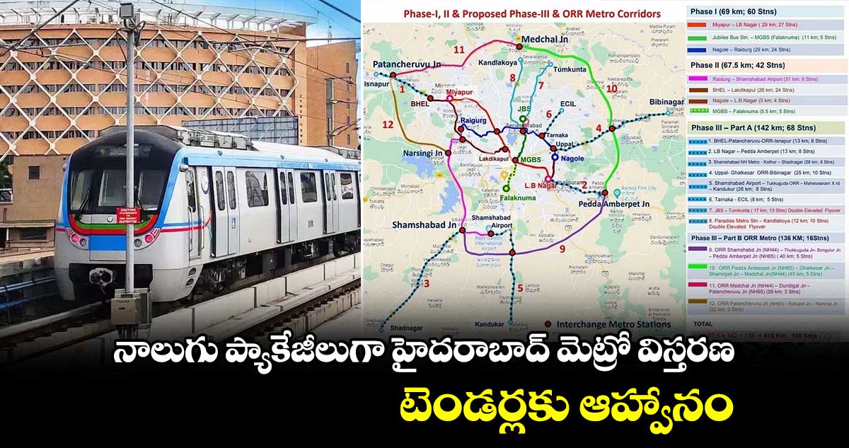 నాలుగు ప్యాకేజీలుగా హైదరాబాద్ మెట్రో విస్తరణ.. టెండర్లకు ఆహ్వానం