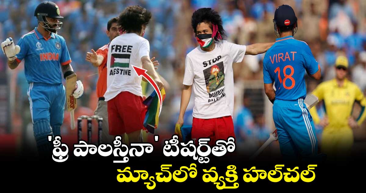 World Cup 2023 final : 'ఫ్రీ పాలస్తీనా' టీ-షర్ట్తో మ్యాచ్లో వ్యక్తి హల్చల్