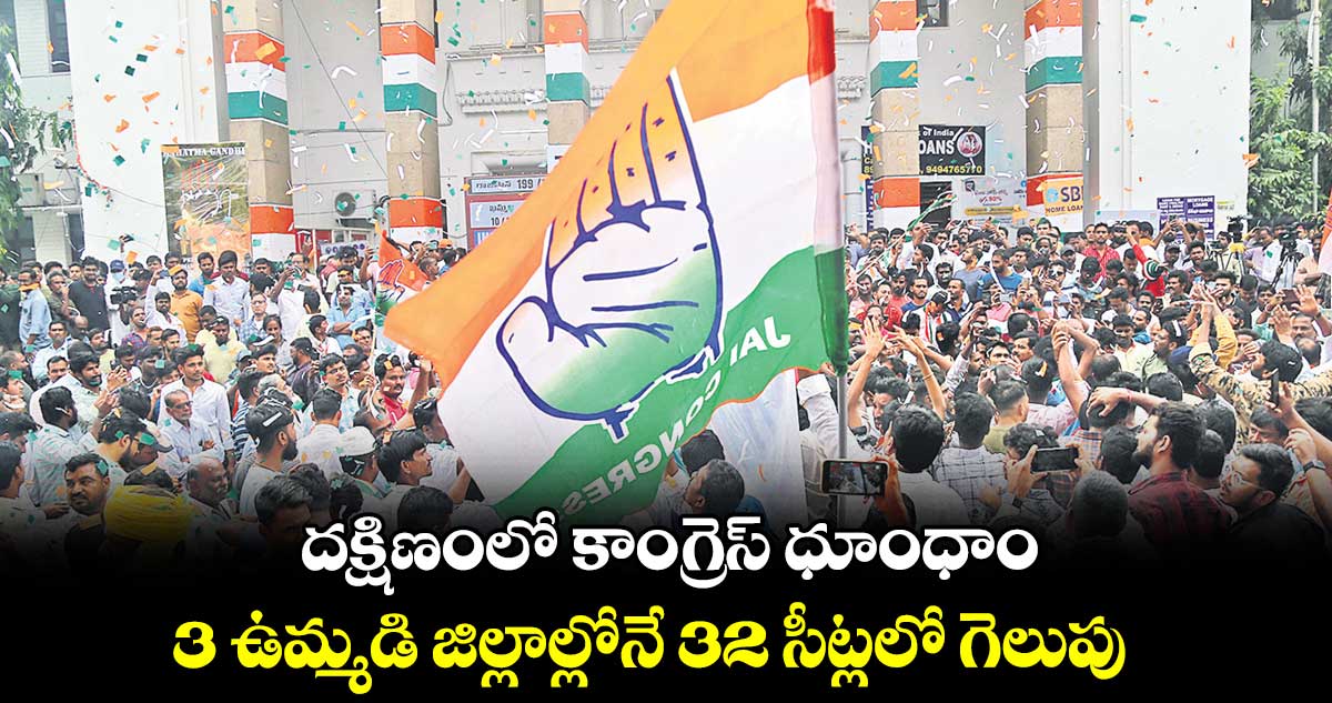 దక్షిణంలో కాంగ్రెస్​ ధూంధాం.. 3 ఉమ్మడి జిల్లాల్లోనే 32 సీట్లలో గెలుపు