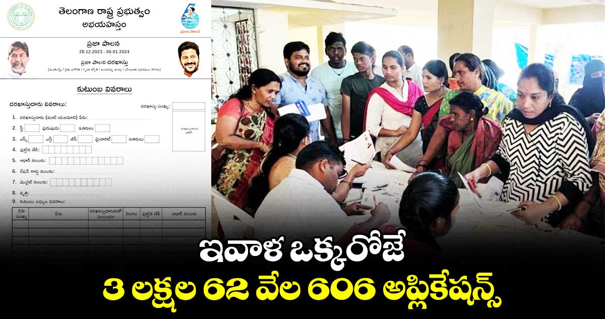 ప్రజాపాలన : ఇవాళ ఒక్కరోజే.. 3 లక్షల 62 వేల 606 అప్లికేషన్స్