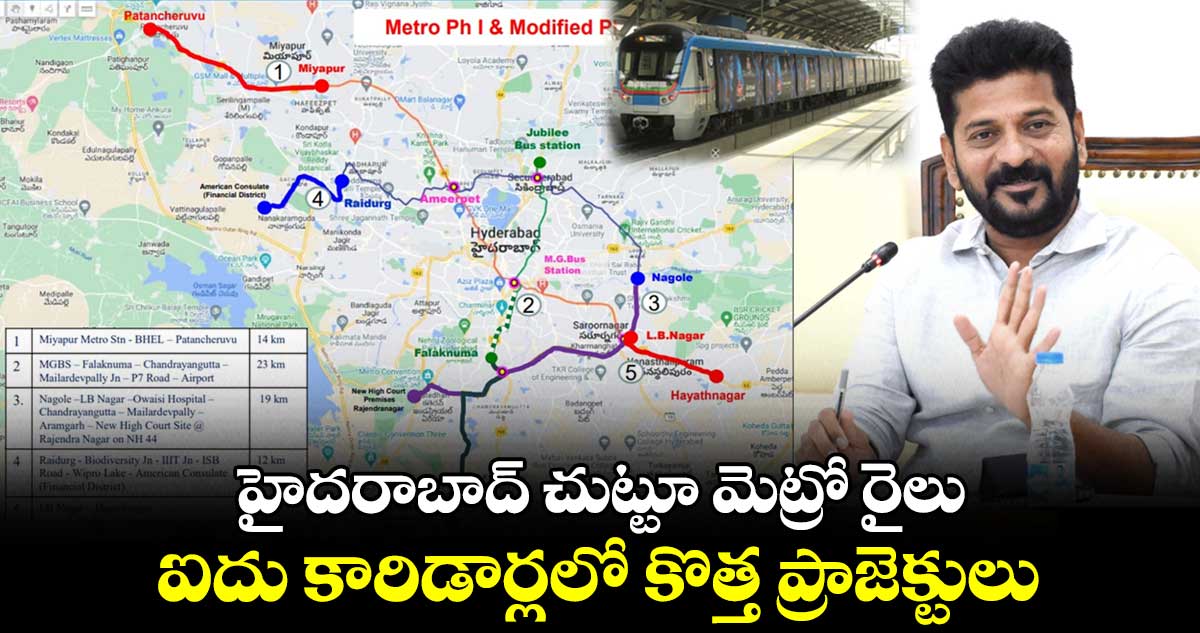 హైదరాబాద్ చుట్టూ మెట్రో రైలు.. ఐదు కారిడార్లలో కొత్త ప్రాజెక్టులు