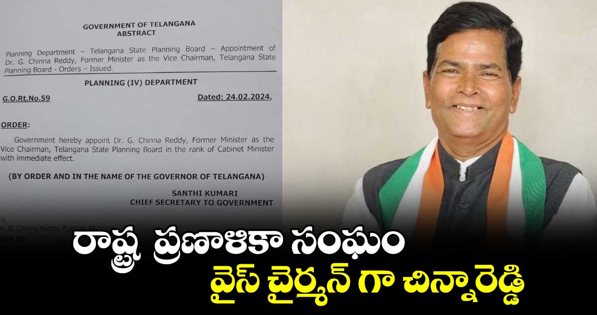 రాష్ట్ర ప్రణాళికా సంఘం వైస్ చైర్మన్ గా చిన్నారెడ్డి