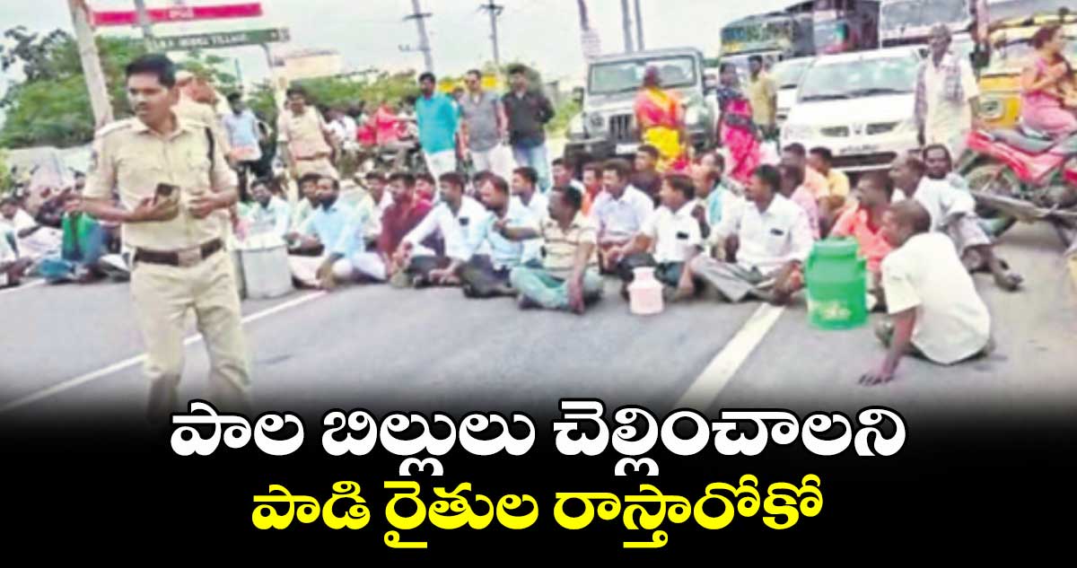 పాల బిల్లులు చెల్లించాలని పాడి రైతుల రాస్తారోకో