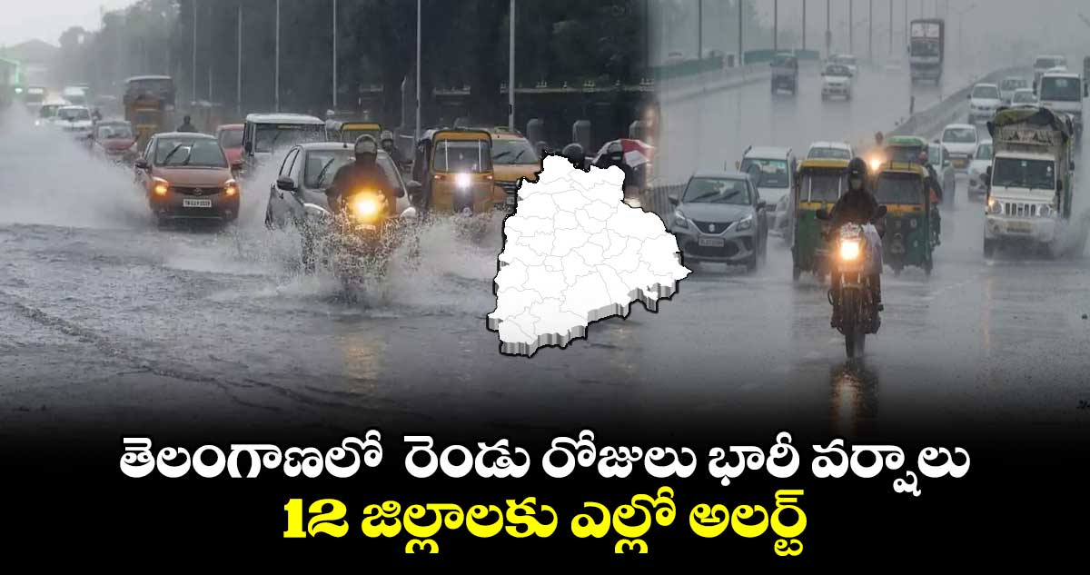 తెలంగాణలో  రెండు రోజులు భారీ వర్షాలు.. 12 జిల్లాలకు ఎల్లో అలర్ట్