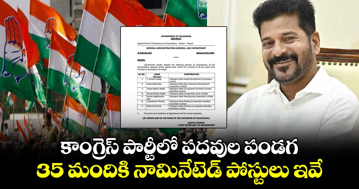 కాంగ్రెస్ పార్టీలో పదవుల పండగ : 35 మందికి నామినేటెడ్ పోస్టులు ఇవే