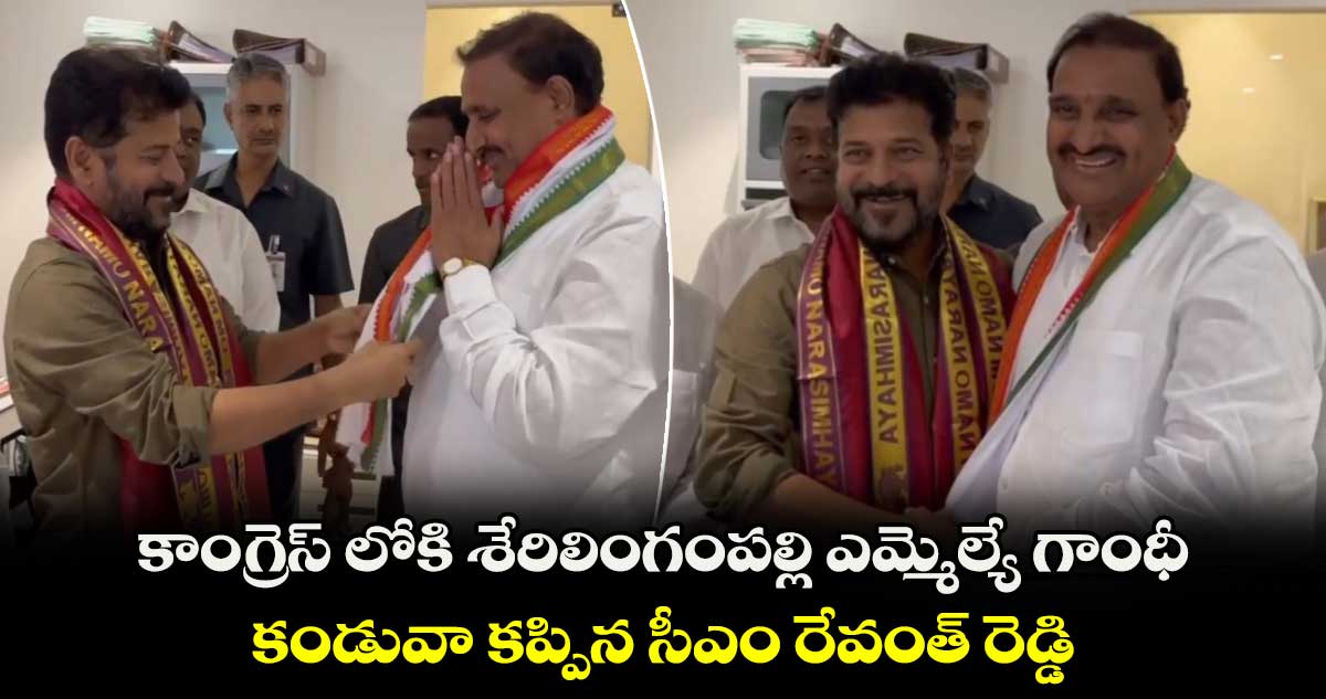   కాంగ్రెస్ లోకి శేరిలింగంపల్లి ఎమ్మెల్యే గాంధీ : కండువా కప్పిన సీఎం రేవంత్ రెడ్డి