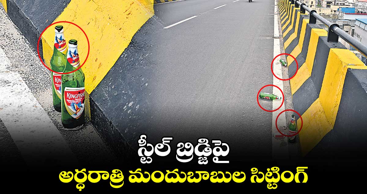 స్టీల్​ బ్రిడ్జిపై అర్ధరాత్రి మందుబాబుల సిట్టింగ్