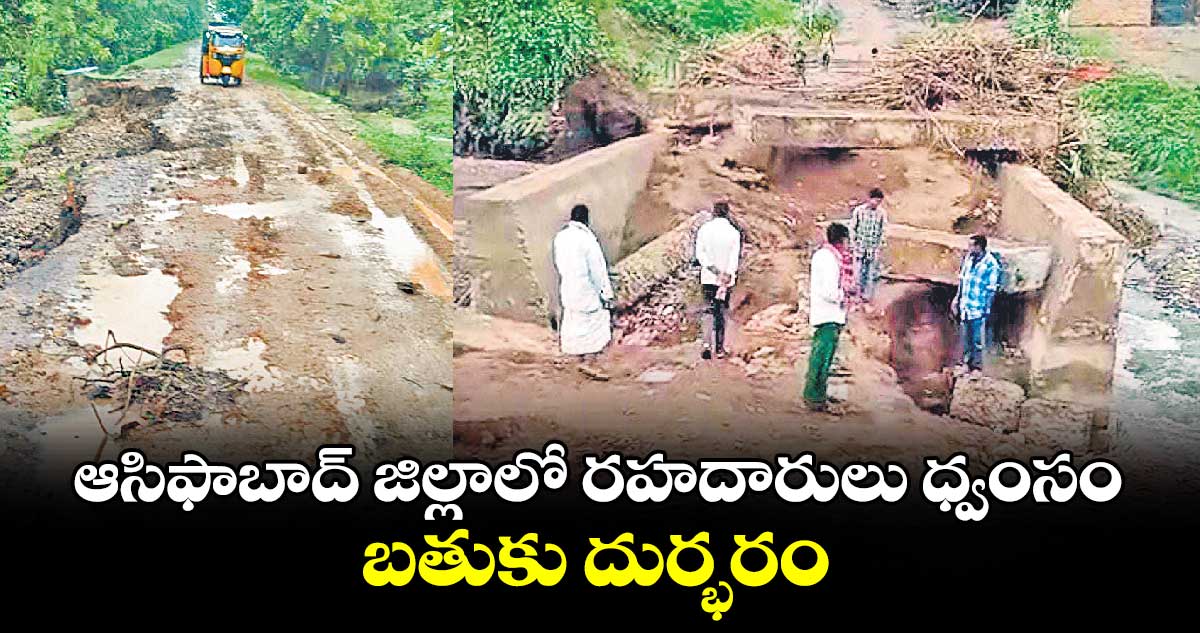 ఆసిఫాబాద్ జిల్లాలో రహదారులు ధ్వంసం.. బతుకు దుర్భరం