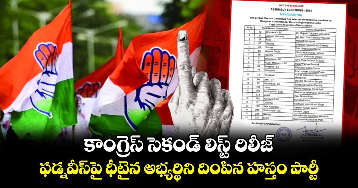 కాంగ్రెస్ సెకండ్ లిస్ట్ రిలీజ్.. ఫడ్నవీస్‎పై ధీటైన అభ్యర్థిని దింపిన హస్తం పార్టీ