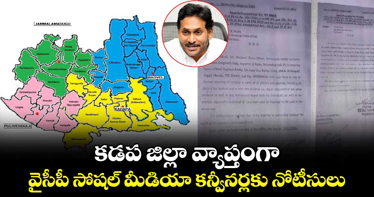 కడప జిల్లా వ్యాప్తంగా వైసీపీ సోషల్ మీడియా కన్వీనర్లకు నోటీసులు