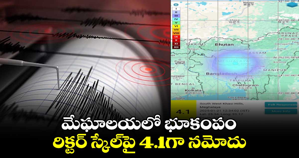 మేఘాలయలో భూకంపం.. రిక్టర్ స్కేల్‎పై 4.1గా నమోదు 