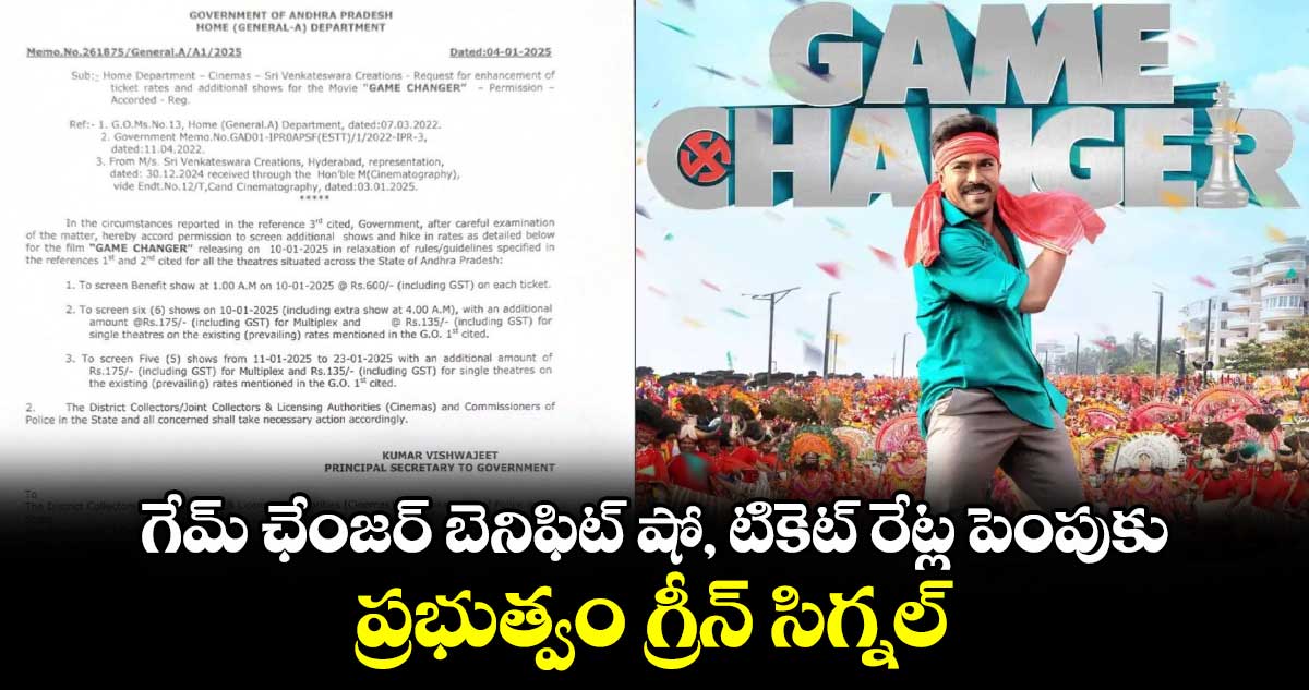 గేమ్ ఛేంజర్ బెనిఫిట్ షో, టికెట్ రేట్ల పెంపుకు ప్రభుత్వం గ్రీన్ సిగ్నల్