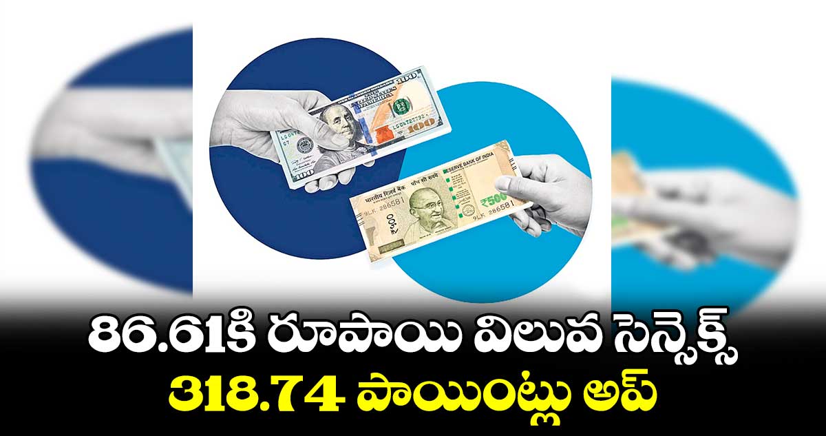 86.61కి రూపాయి విలువ సెన్సెక్స్​ 318.74 పాయింట్లు అప్​