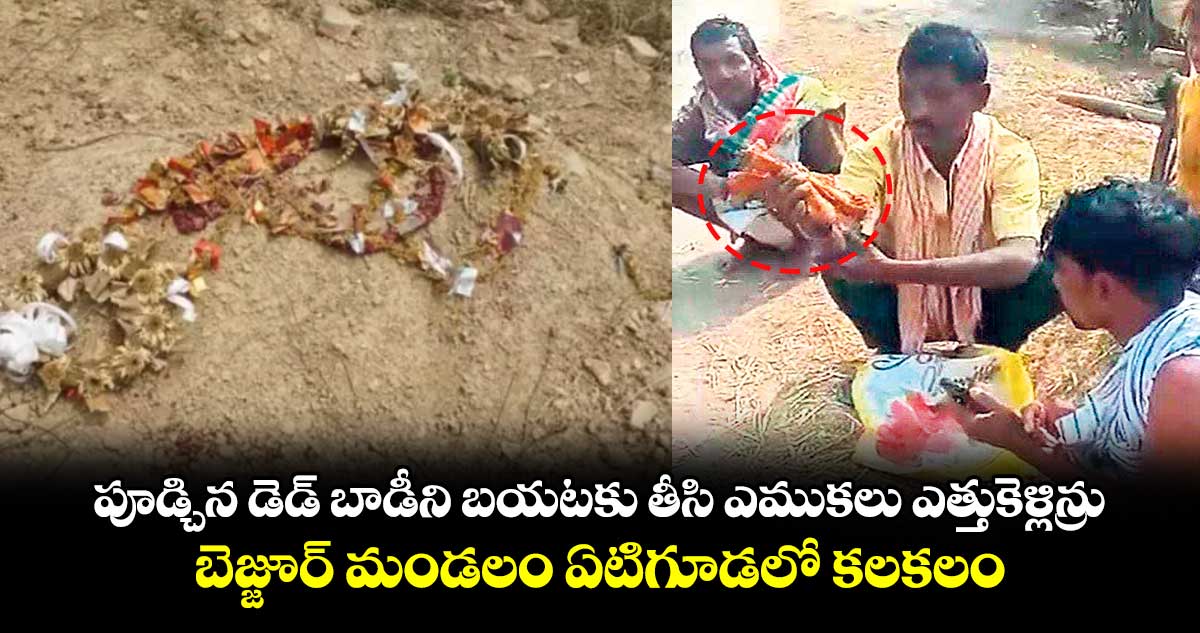 పూడ్చిన డెడ్ బాడీని బయటకు తీసి ఎముకలు ఎత్తుకెళ్లిన్రు..  బెజ్జూర్ మండలం ఏటిగూడలో కలకలం