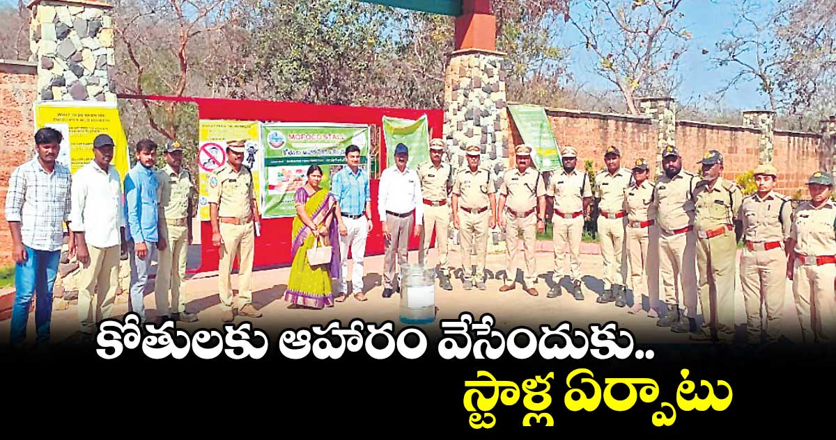 కోతులకు ఆహారం వేసేందుకు స్టాళ్ల ఏర్పాటు