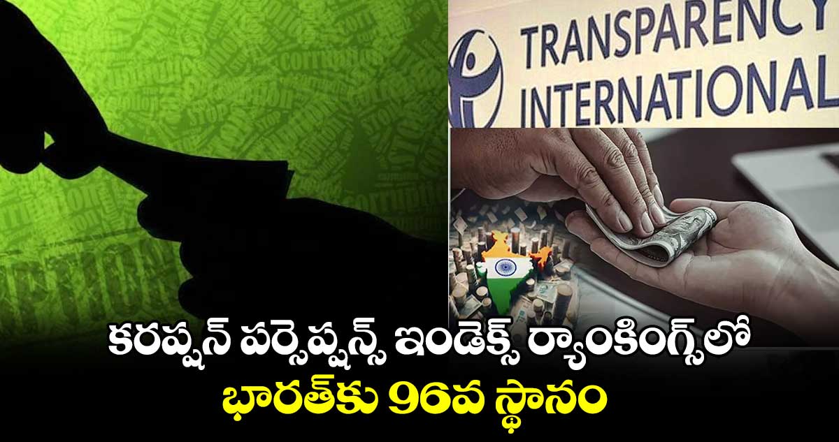  కరప్షన్ పర్సెప్షన్స్​ ఇండెక్స్ ర్యాంకింగ్స్⁬లో భారత్⁬కు 96వ స్థానం