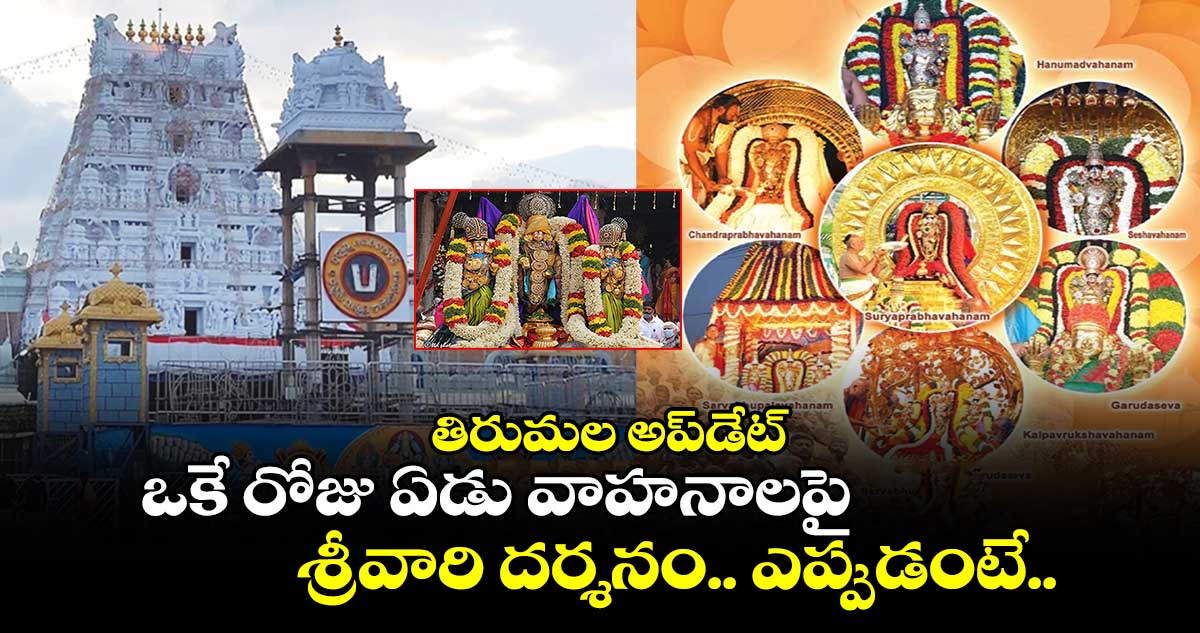 తిరుమల అప్​డేట్​ :  ఒకే రోజు ఏడు వాహనాలపై  శ్రీవారి దర్శనం.. ఎప్పుడంటే..