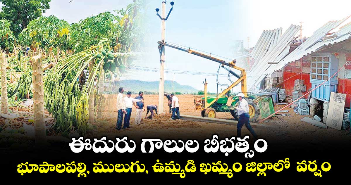 ఈదురు గాలుల బీభత్సం.. భూపాలపల్లి, ములుగు, ఉమ్మడి ఖమ్మం జిల్లాలో వర్షం
