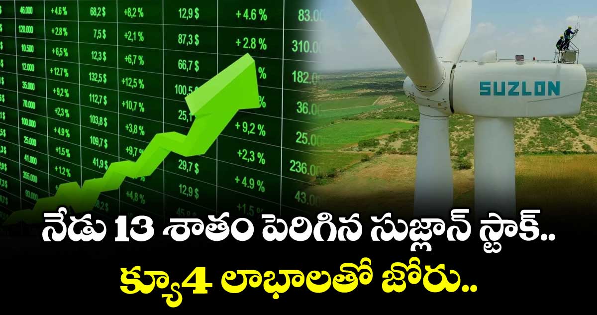 Suzlon Stock: నేడు 13 శాతం పెరిగిన సుజ్లాన్ స్టాక్.. క్యూ4 లాభాలతో జోరు..
