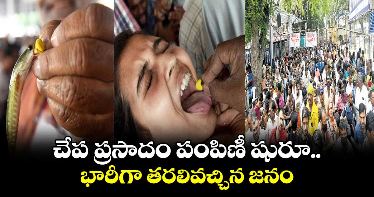 చేప ప్రసాదం పంపిణీ షురూ.. భారీగా తరలివచ్చిన జనం
