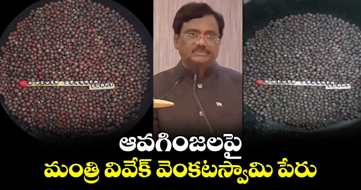 ఆవగింజలపై మంత్రి వివేక్ వెంకటస్వామి పేరు