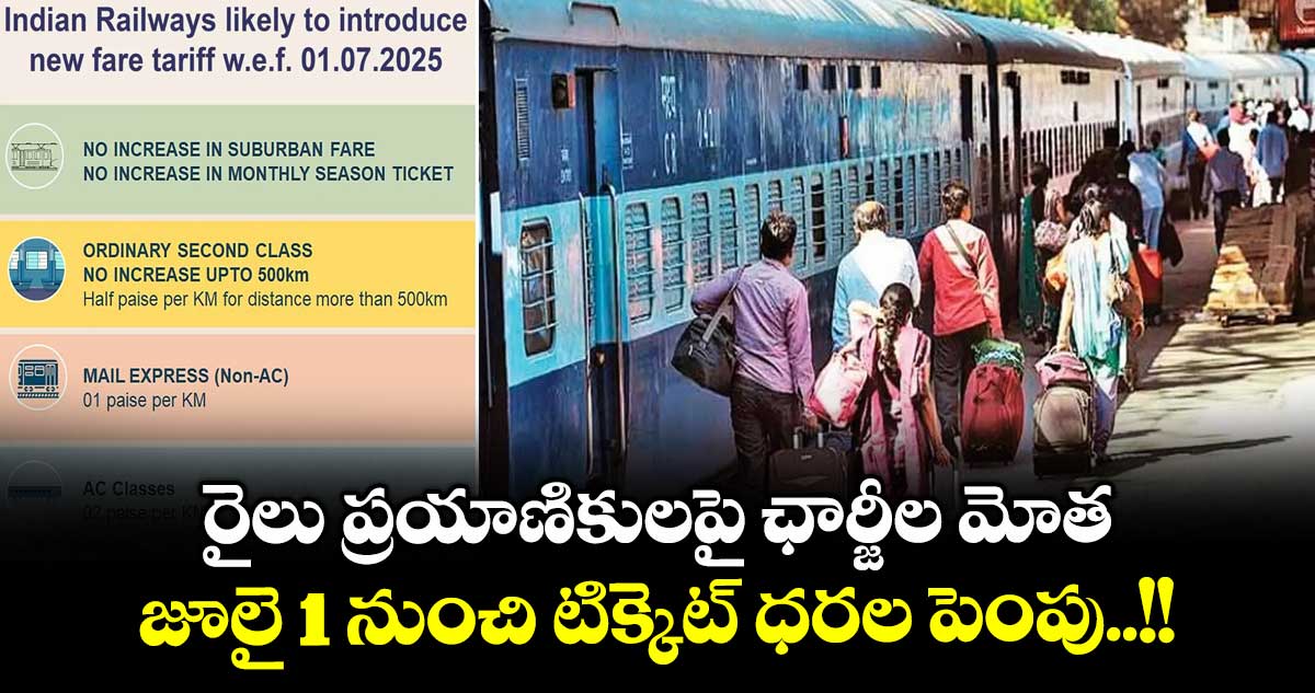 Railway News: రైలు ప్రయాణికులపై ఛార్జీల మోత.. జూలై 1 నుంచి టిక్కెట్ ధరల పెంపు..!!