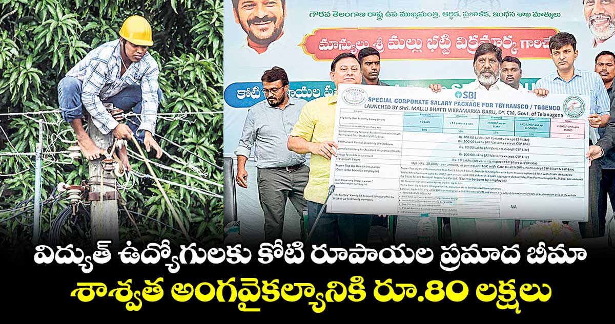 విద్యుత్ ఉద్యోగులకు కోటి రూపాయల ప్రమాద బీమా.. శాశ్వత అంగ వైకల్యానికి రూ.80 లక్షలు
