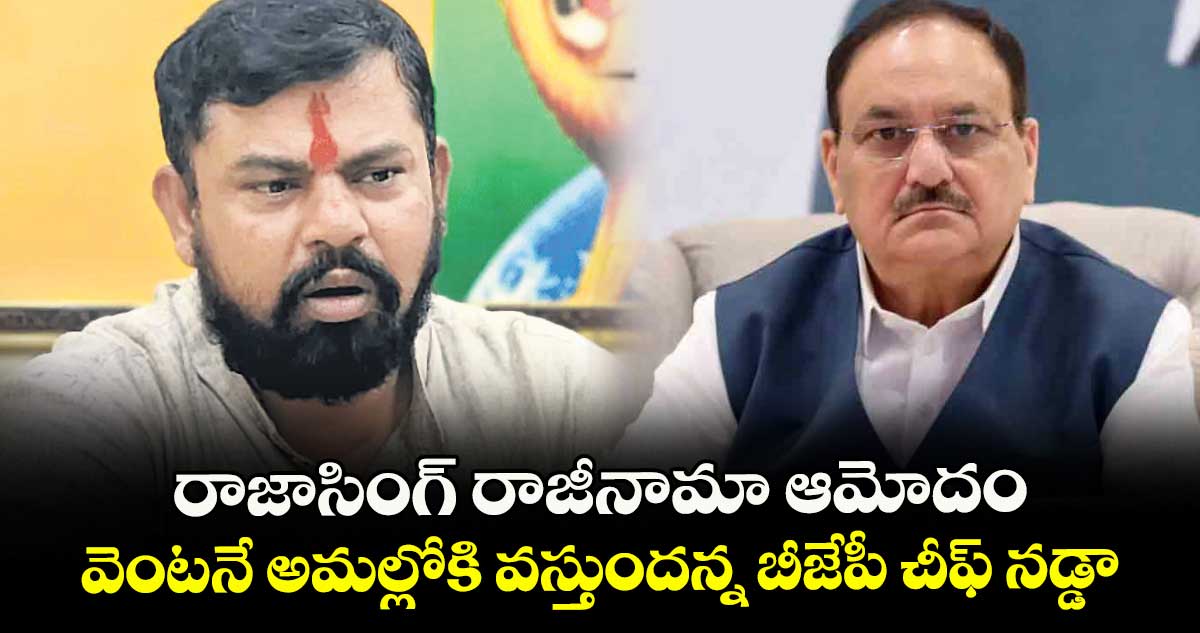 రాజాసింగ్ రాజీనామా ఆమోదం... వెంటనే అమల్లోకి వస్తుందన్న బీజేపీ చీఫ్ నడ్డా