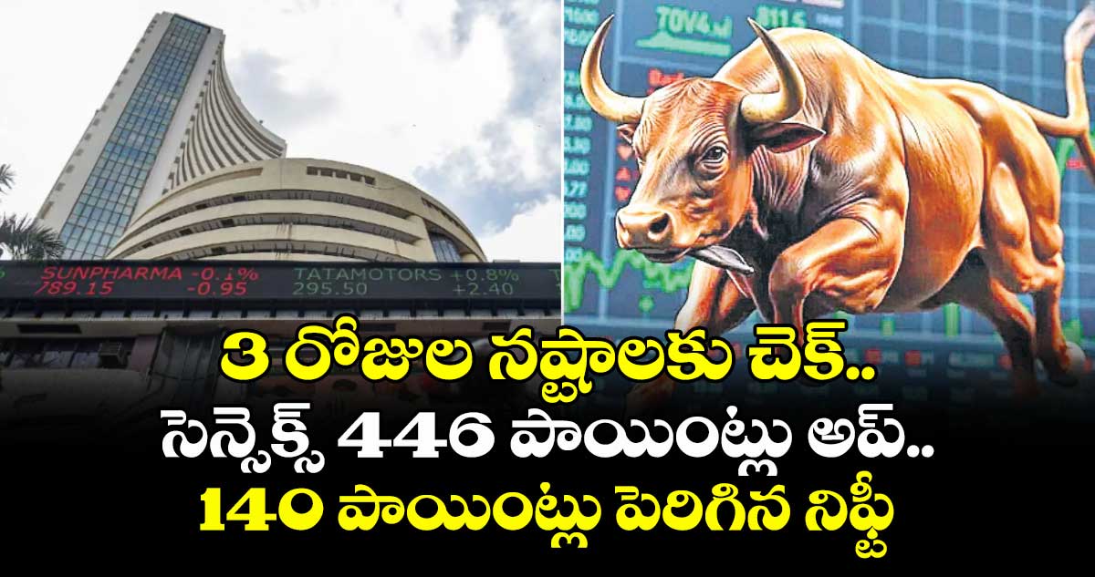 3 రోజుల నష్టాలకు చెక్.. సెన్సెక్స్ 446 పాయింట్లు అప్.. 140 పాయింట్లు పెరిగిన నిఫ్టీ