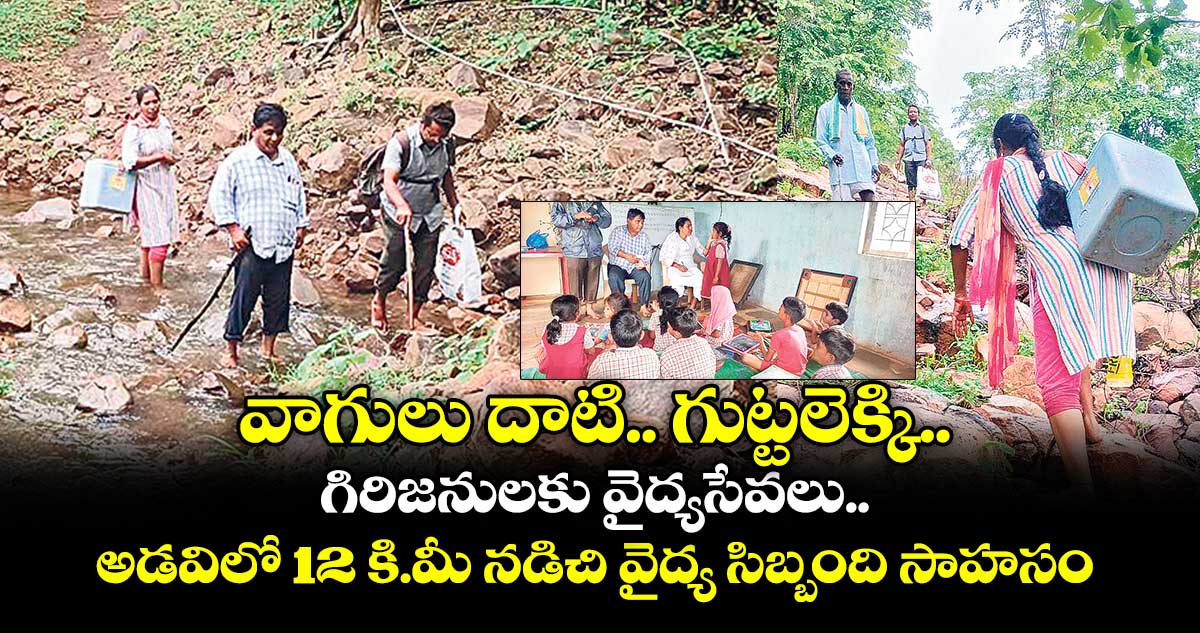 వాగులు దాటి.. గుట్టలెక్కి.. గిరిజనులకు వైద్యసేవలు.. అడవిలో 12 కి.మీ నడిచి వైద్య సిబ్బంది సాహసం