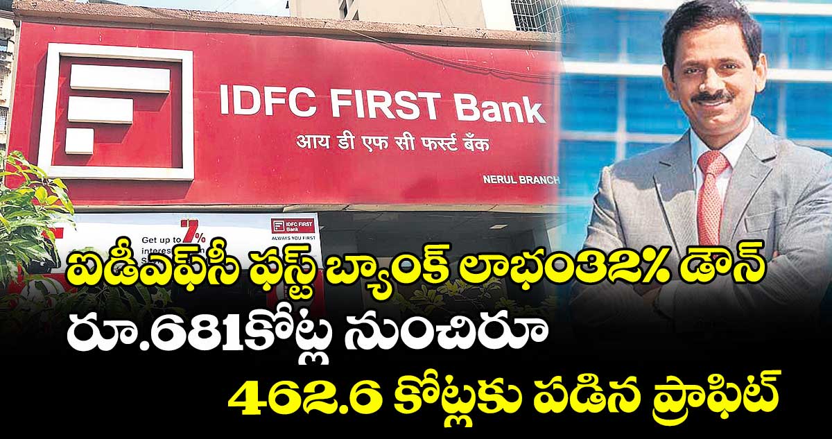 ఐడీఎఫ్సీ ఫస్ట్ బ్యాంక్ లాభం 32% డౌన్..రూ.681 కోట్ల నుంచి రూ.462.6 కోట్లకు పడిన ప్రాఫిట్