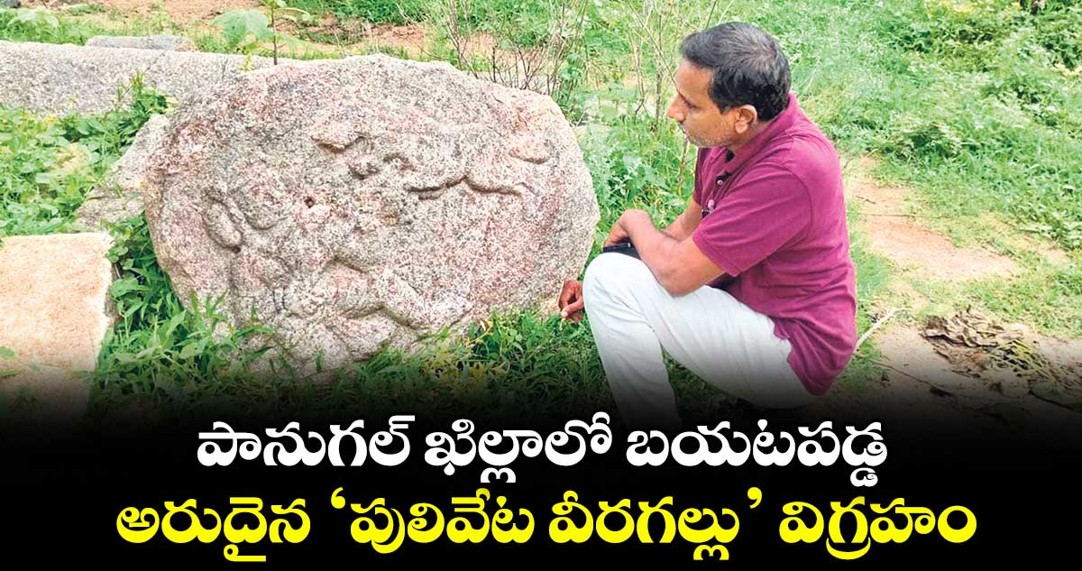 పానుగల్ ఖిల్లాలో బయటపడ్డ అరుదైన ‘పులివేట వీరగల్లు’ విగ్రహం
