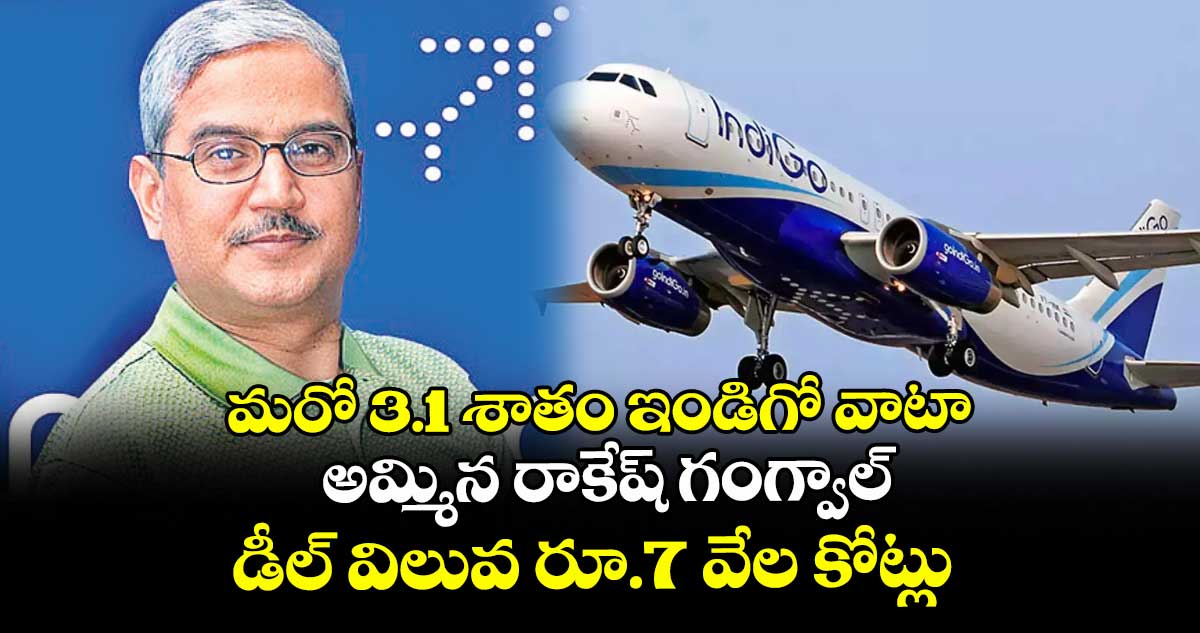 మరో 3.1 శాతం ఇండిగో వాటా అమ్మిన రాకేష్ గంగ్వాల్... డీల్ విలువ రూ.7 వేల కోట్లు
