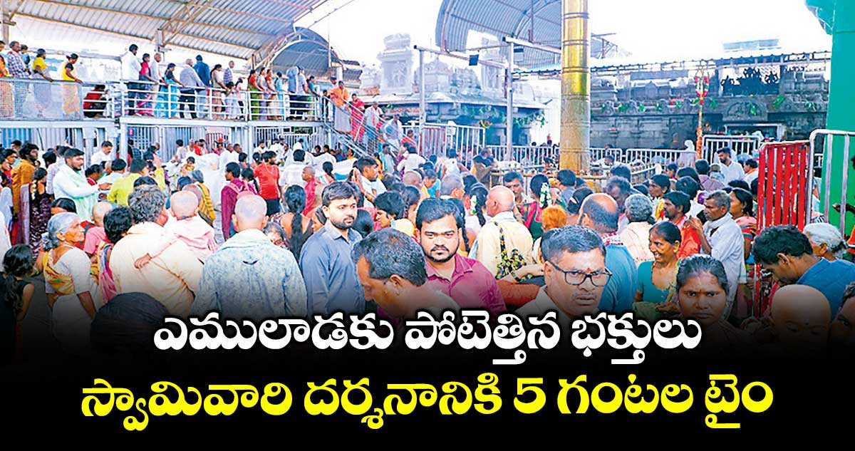 ఎములాడకు పోటెత్తిన భక్తులు: స్వామివారి దర్శనానికి 5 గంటల టైం
