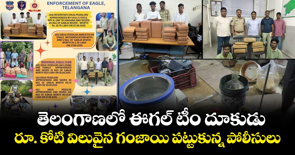 తెలంగాణలో ఈగల్ టీం దూకుడు... రూ. కోటి  విలువైన  గంజాయి పట్టుకున్న పోలీసులు
