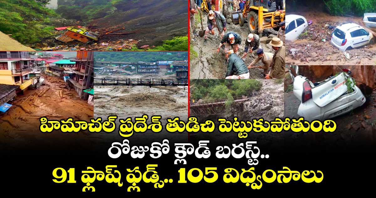 హిమాచల్ ప్రదేశ్ తుడిచి పెట్టుకుపోతుంది : రోజుకో క్లౌడ్ బరస్ట్.. 91 ఫ్లాష్ ఫ్లడ్స్.. 105 విధ్వంసాలు