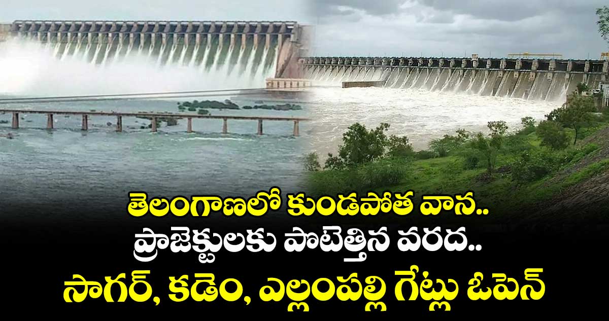 తెలంగాణలో కుండపోత వాన.. ప్రాజెక్టులకు పొటెత్తిన వరద.. సాగర్, కడెం, ఎల్లంపల్లి గేట్లు ఓపెన్