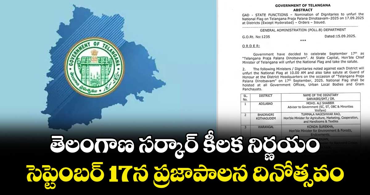 తెలంగాణ సర్కార్ కీలక నిర్ణయం.. సెప్టెంబర్ 17న ప్రజాపాలన దినోత్సవం