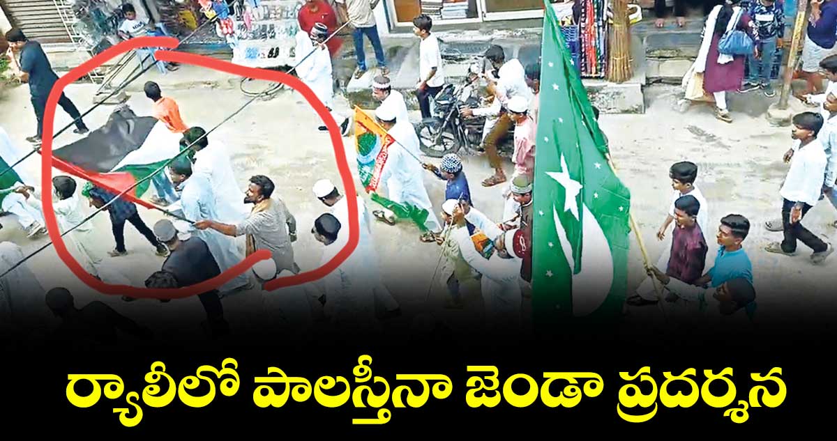 ర్యాలీలో పాలస్తీనా జెండా ప్రదర్శన
