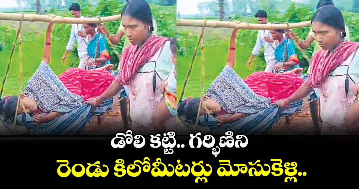 డోలి కట్టి.. గర్భిణిని రెండు కిలోమీటర్లు మోసుకెళ్లి..