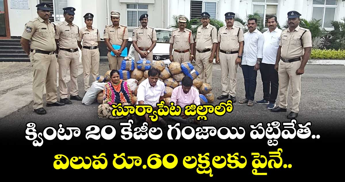 సూర్యాపేట జిల్లాలో క్వింటా 20 కేజీల గంజాయి పట్టివేత.. విలువ రూ.60 లక్షలకు పైనే..